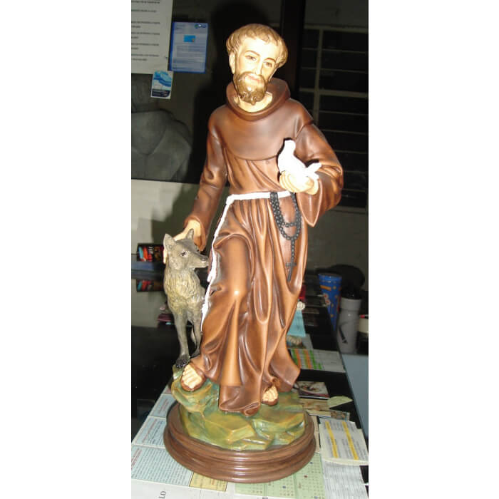 St. Francis 18 Inch with wolf, St. Francis Eighteen Inch Statue, St. Francis with wolf Saint Statue, 18 Inch St. Francis Statue, Eighteen Inch St. Francis Statue
